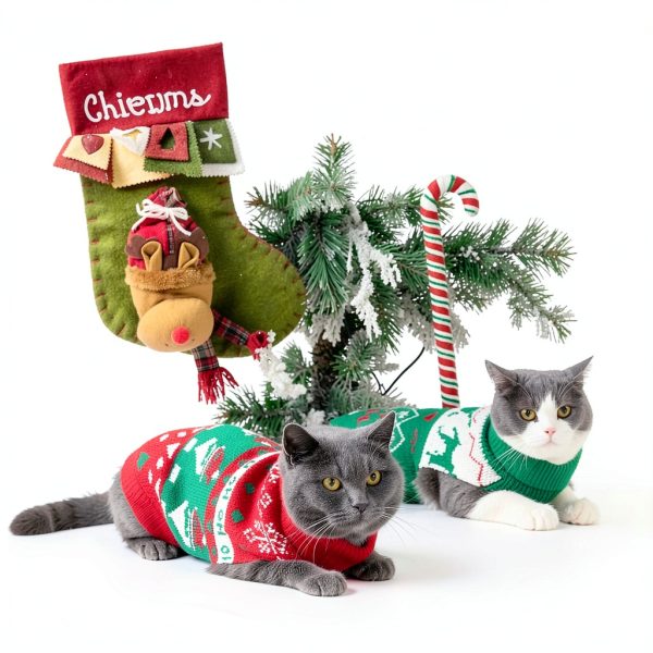 Jnancun Cat Christmas Sweater Stretch Knit Holiday Pet-1
