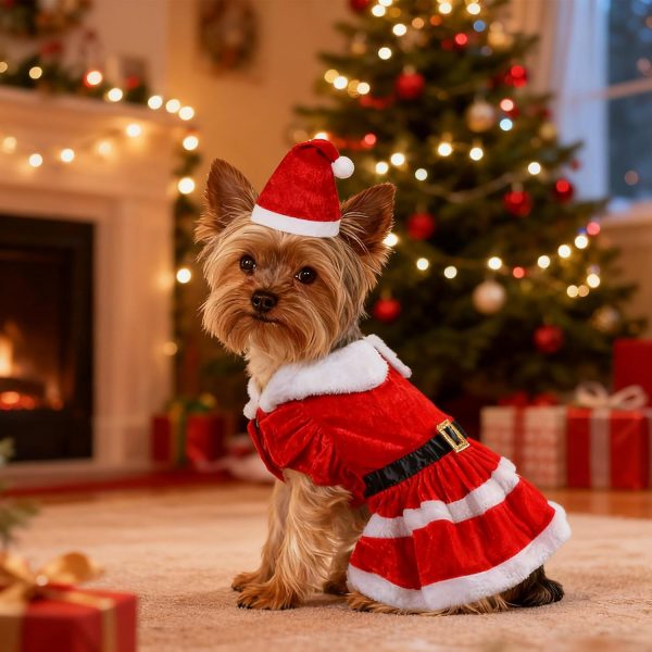 PAYHTOW Dog Christmas Outfit Santa Dress Hat Pet Costume-1