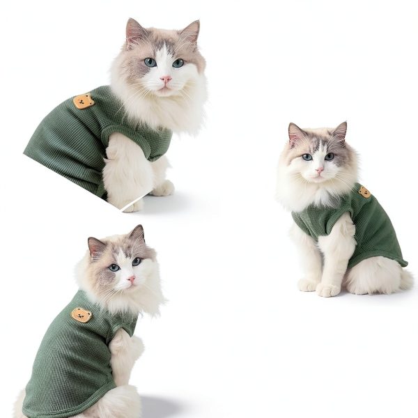Maqilo Pet Tank Top Waffle Knit Bear Design Sphynx Cats-4