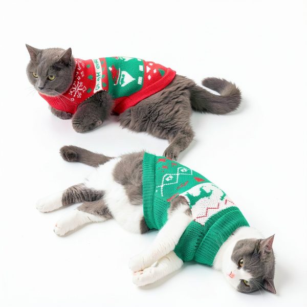 Jnancun Cat Christmas Sweater Stretch Knit Holiday Pet-2