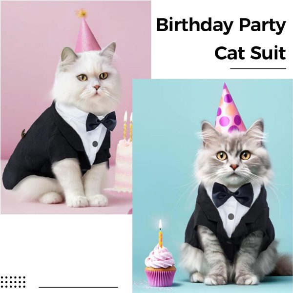 DENTRUN Cat Tuxedo Suit Tie Outfit Formal Pet Apparel-1