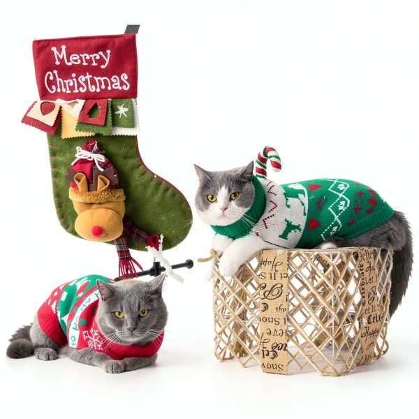Jnancun Cat Christmas Sweater Stretch Knit Holiday Pet-5