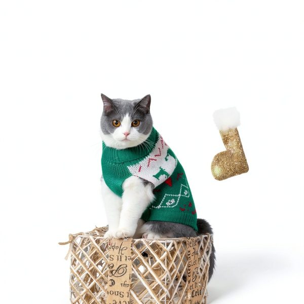 Jnancun Cat Christmas Sweater Stretch Knit Holiday Pet-3