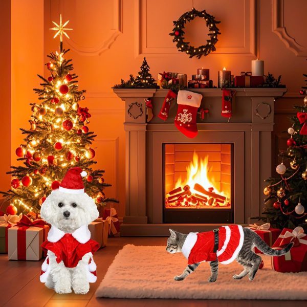 PAYHTOW Dog Christmas Outfit Santa Dress Hat Pet Costume-4