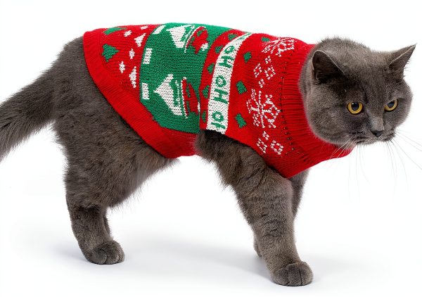 Jnancun Cat Christmas Sweater Stretch Knit Holiday Pet-8
