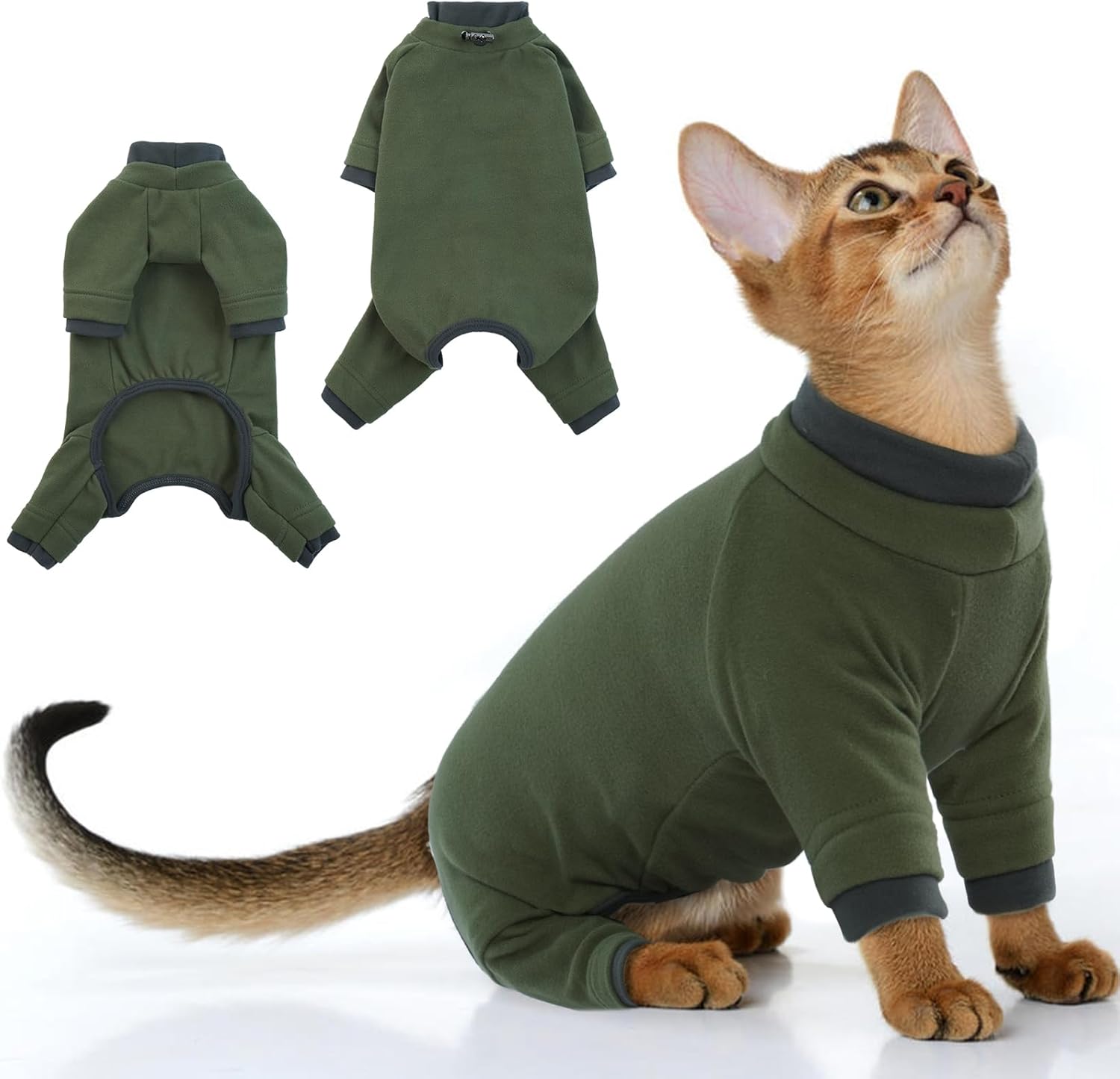 PUMYPOREITY cat onesie in blue color on a feline model