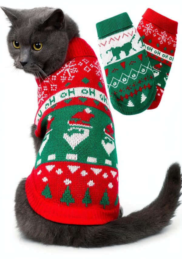 Jnancun Cat Christmas Sweater Stretch Knit Holiday Pet-0