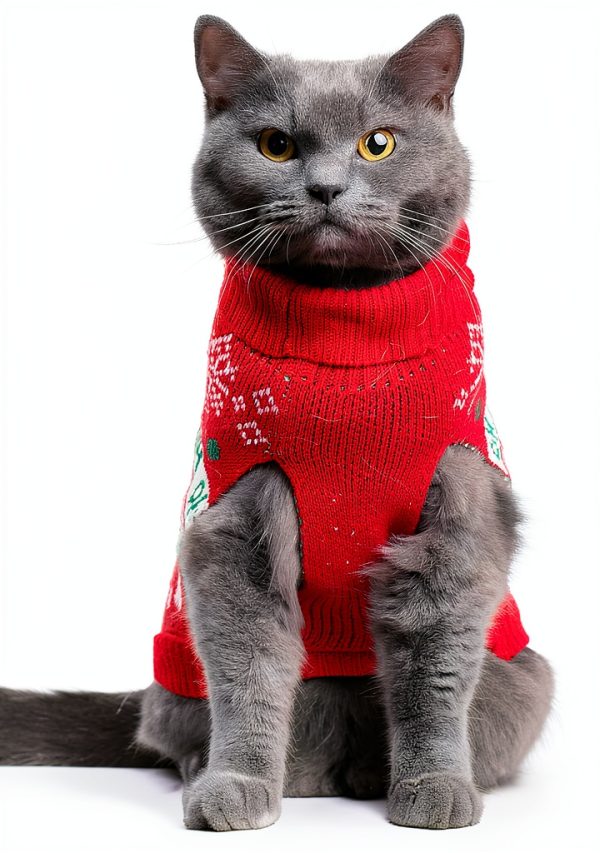 Jnancun Cat Christmas Sweater Stretch Knit Holiday Pet-6