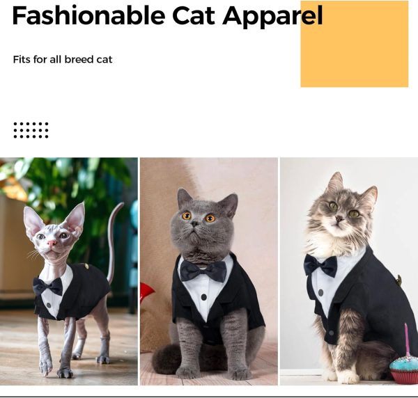 DENTRUN Cat Tuxedo Suit Tie Outfit Formal Pet Apparel-5