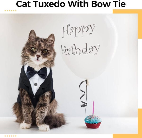 DENTRUN Cat Tuxedo Suit Tie Outfit Formal Pet Apparel-2