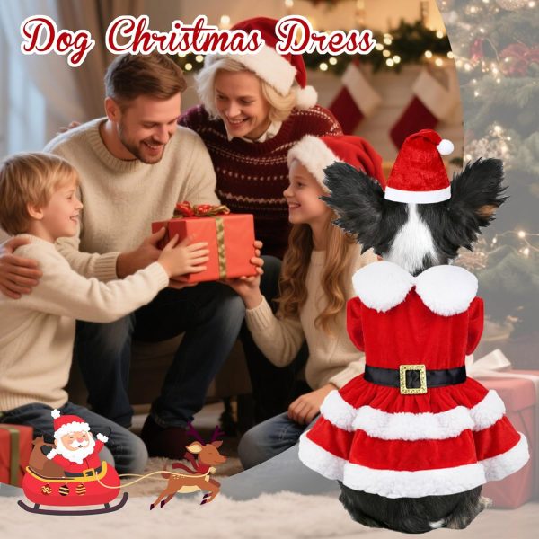 PAYHTOW Dog Christmas Outfit Santa Dress Hat Pet Costume-5