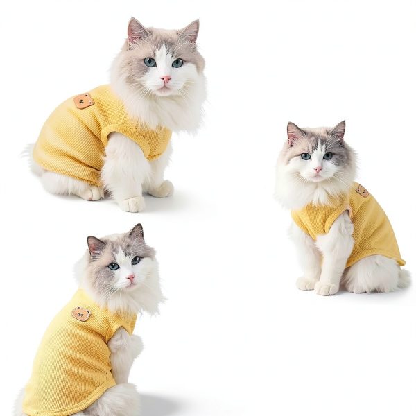 Maqilo Pet Tank Top Waffle Knit Bear Design Sphynx Cats-3