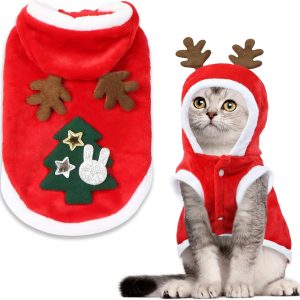 GOYOSWA Dog Christmas Outfit Red Soft Material Easy Wear-0