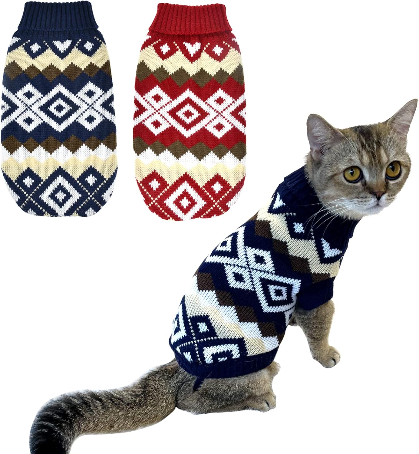 Vehomy Christmas pet sweater on a small dog in a festive setting