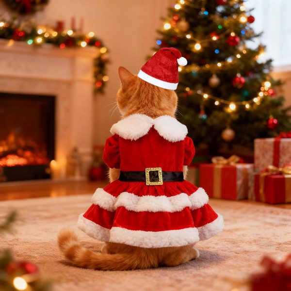 PAYHTOW Dog Christmas Outfit Santa Dress Hat Pet Costume-3