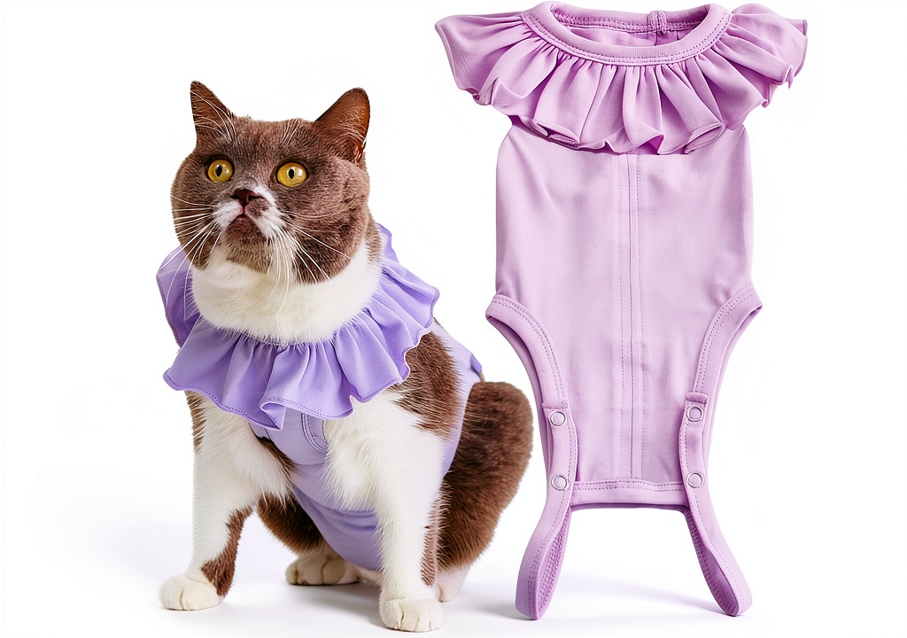 Kukaster Cat Recovery Suit in green color on a cat