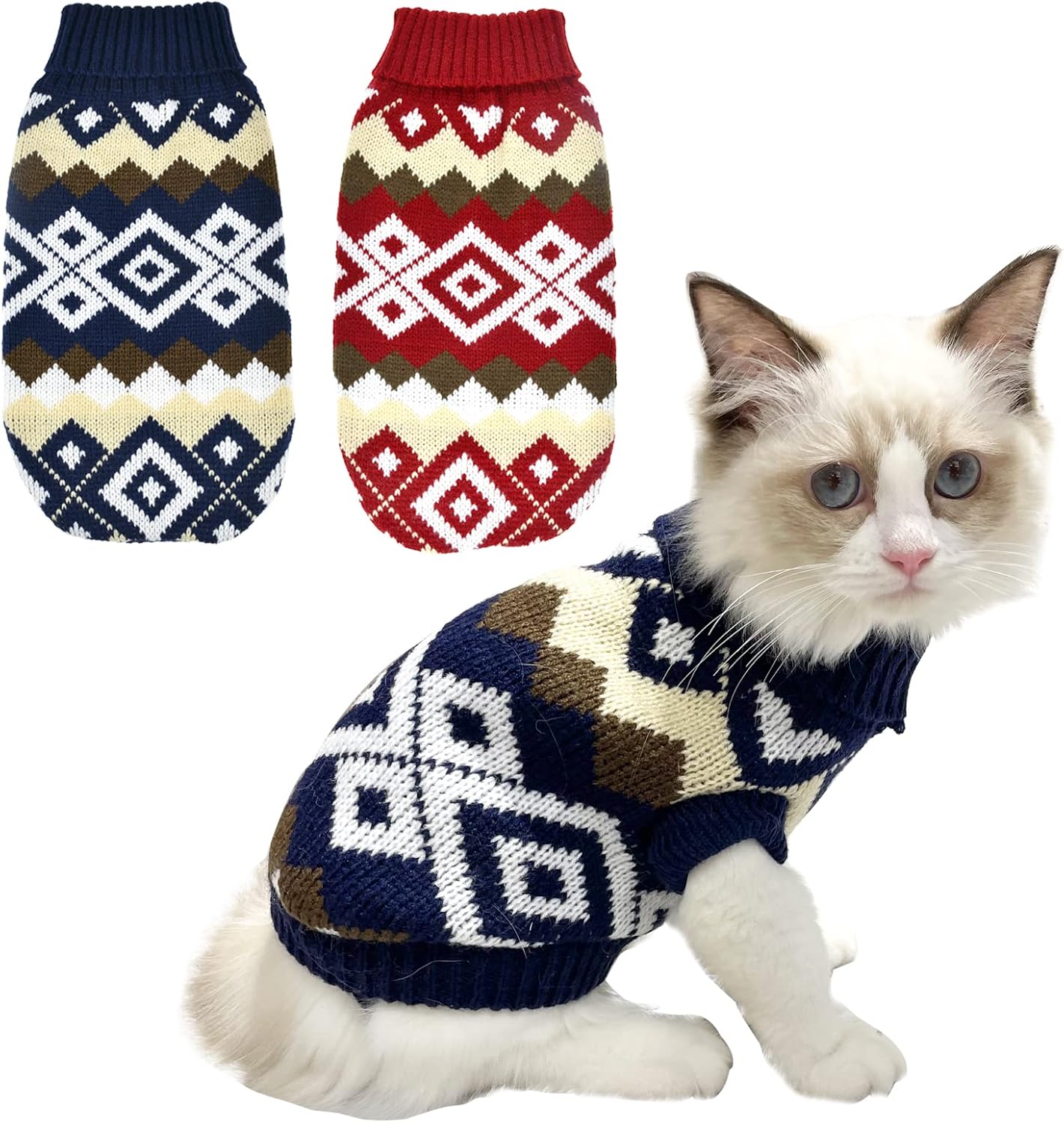 Vehomy Christmas pet sweater in plaid design on a small dog