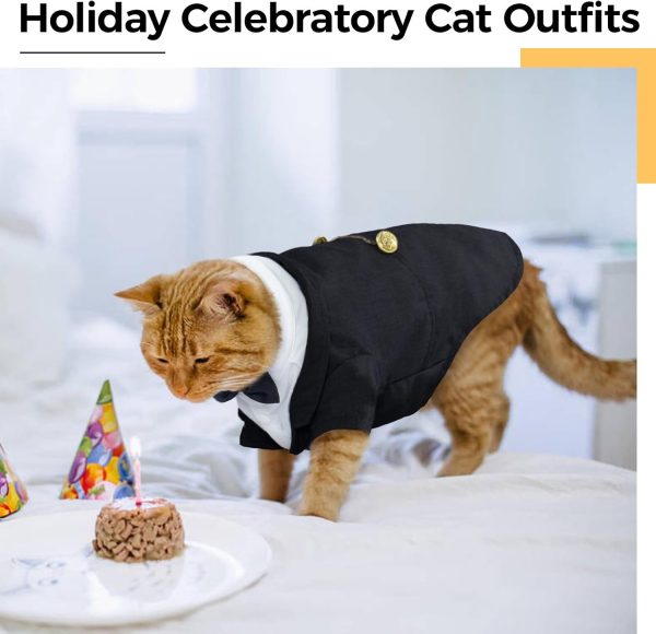 DENTRUN Cat Tuxedo Suit Tie Outfit Formal Pet Apparel-4