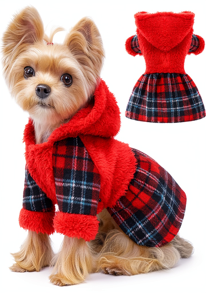 Shifenmei dog sweater on a small chihuahua in a plaid red color