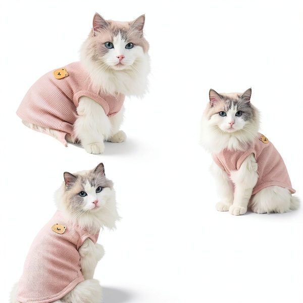 Maqilo Pet Tank Top Waffle Knit Bear Design Sphynx Cats-5