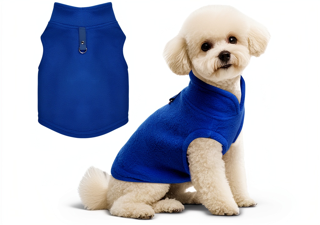 Rbenxia dog sweater in blue plaid pattern on a small dog