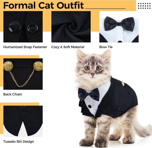 DENTRUN Cat Tuxedo Suit Tie Outfit Formal Pet Apparel-3