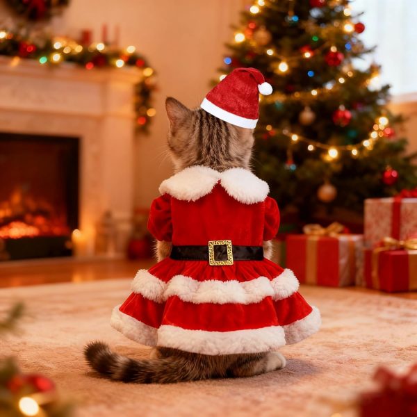 PAYHTOW Pet Christmas Dress Santa Outfit Cat Dog Apparel-3