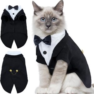 DENTRUN Cat Tuxedo Suit Tie Outfit Formal Pet Apparel-0