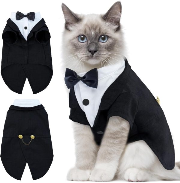 DENTRUN Cat Tuxedo Suit Tie Outfit Formal Pet Apparel-0