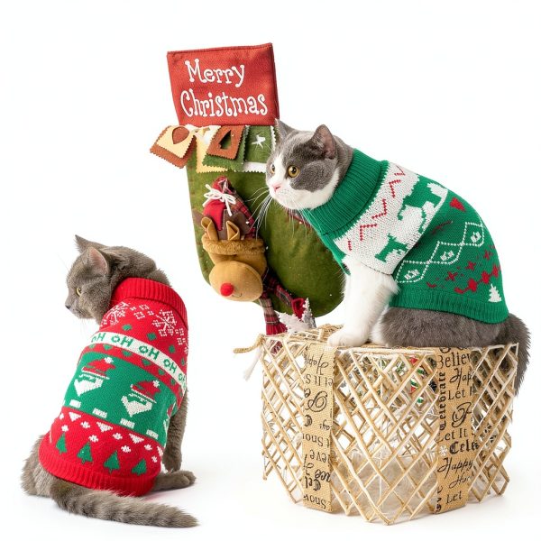Jnancun Cat Christmas Sweater Stretch Knit Holiday Pet-4
