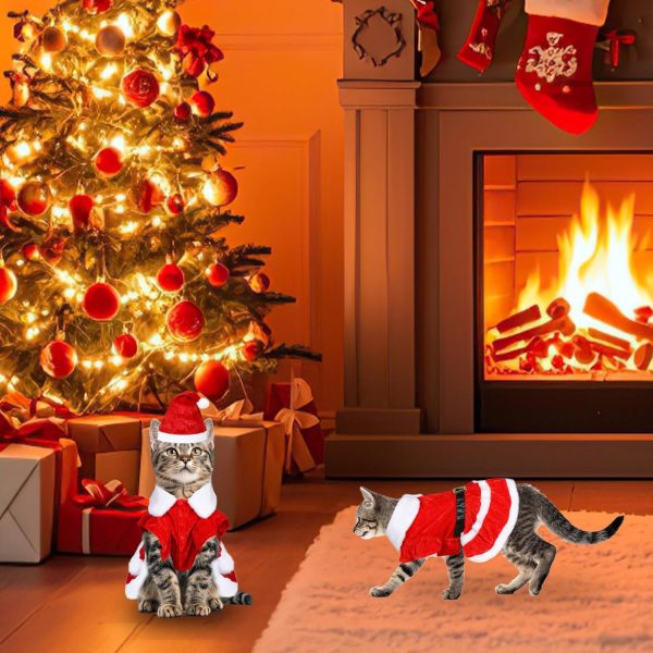 PAYHTOW Pet Christmas Dress Santa Outfit Cat Dog Apparel-4