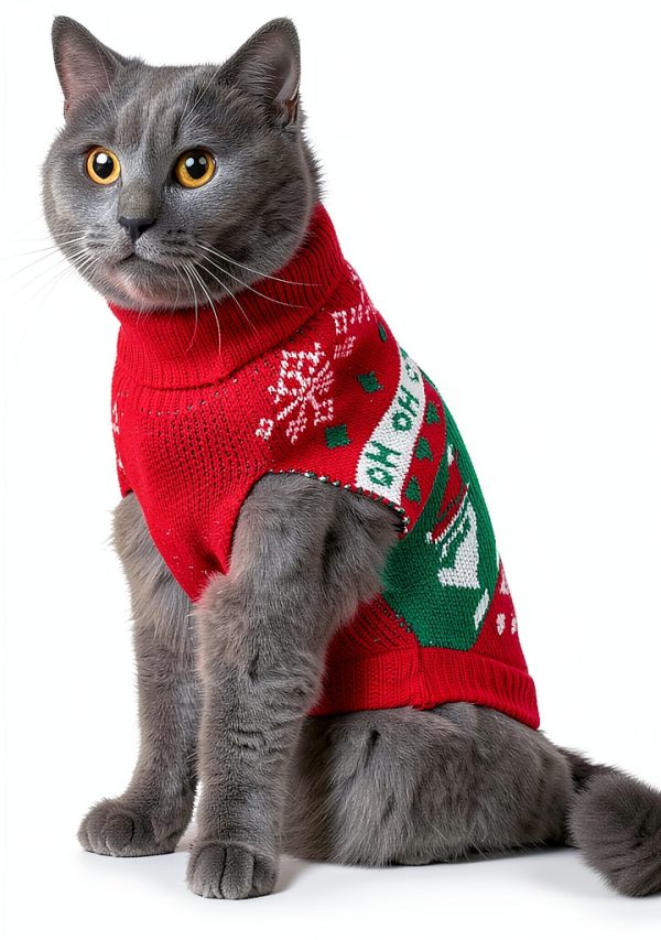 Jnancun Cat Christmas Sweater Stretch Knit Holiday Pet-7
