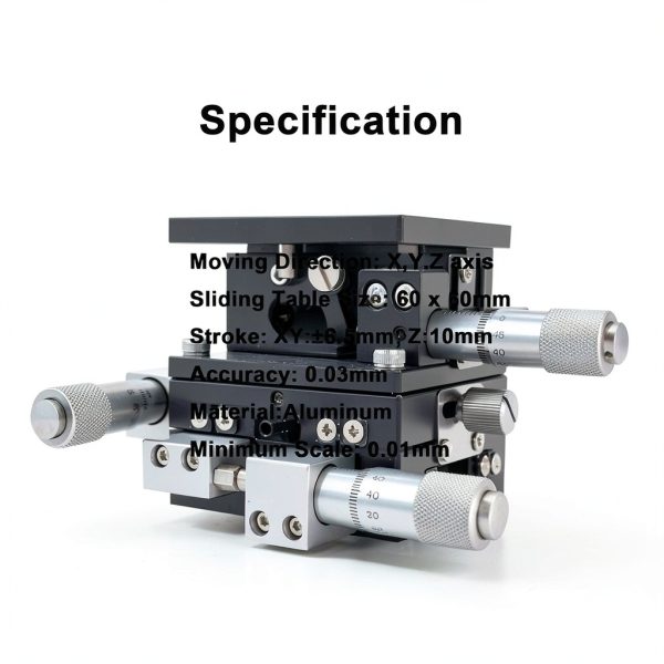 kimllier 60x60mm XYZ Linear Stage 3 Axis Manual Sliding Table Trimming Bearing Platform-2